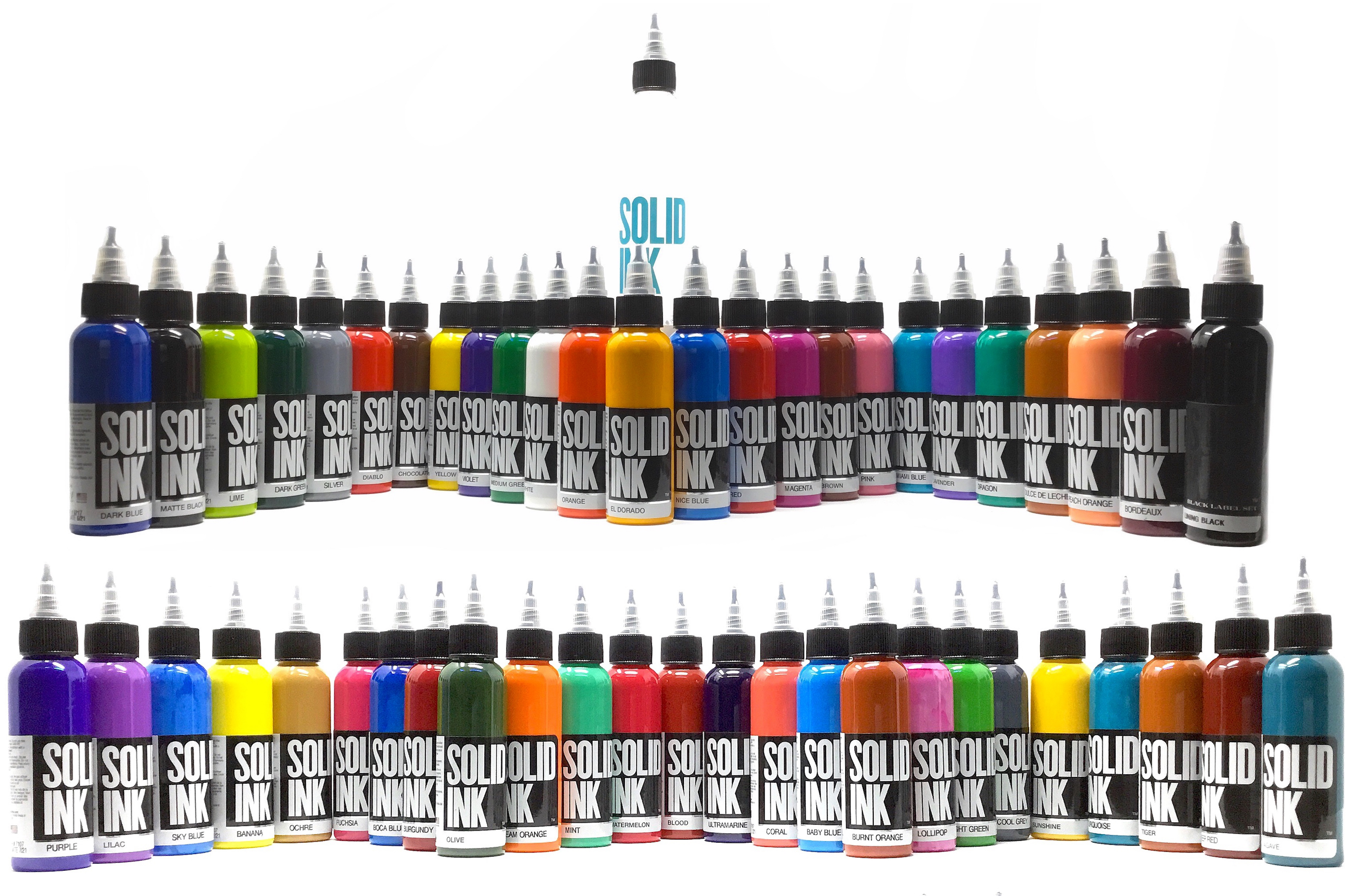 Solid Tattoo Ink 50 Color Deluxe Set in 1oz bottles Solid Tattoo Ink 50 Color Deluxe Set in 1oz bottles
